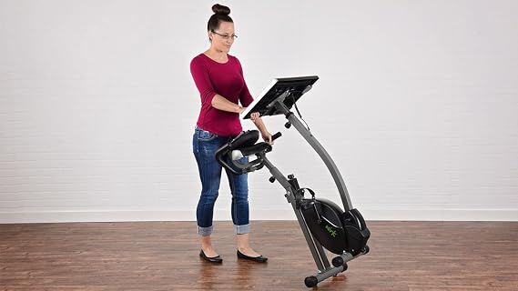 Stamina Wirk Ride Exercise Bike - Foldable Fitness Bike with Workstation and Standing Desk - Stationary Bike for Home Workout - Up to 250 Weight Capacity