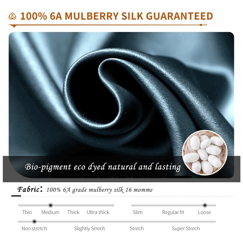 Ginell Tranquility Series Men's Silk Pajamas Set 100% Mulberry Silk Solid Colors Button Front 2 Piece Silk PJ Set3