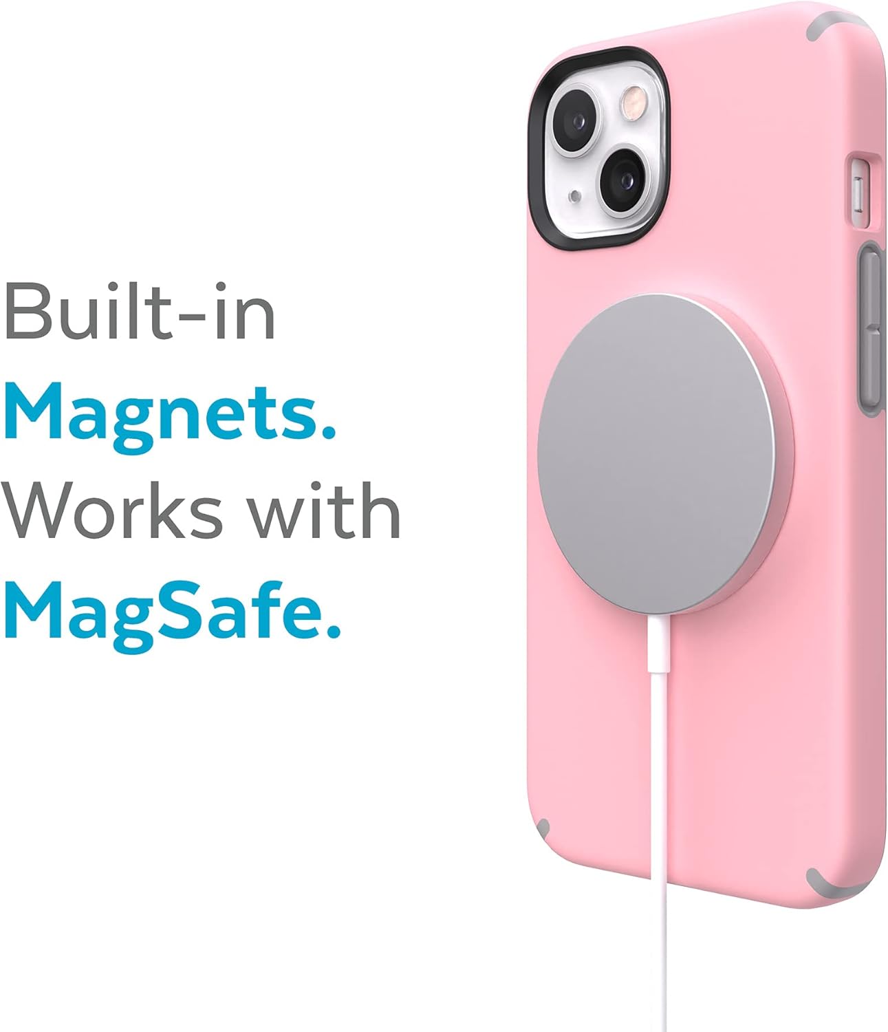 Speck iPhone 13 Case - Drop Protection & Scratch Resistant, Built for MagSafe for iPhone 13 Cases - Dual Layer Case, Slim Design Case for iPhone 13 - Rosy Pink, Cathedral Grey CandyShell Pro