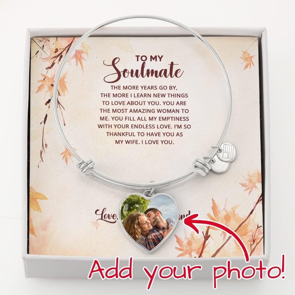 Customized To My Soulmate Bracelet, Heart Bangle With Message Card And Gift Box, Gift For My Love, Birthday Gift.