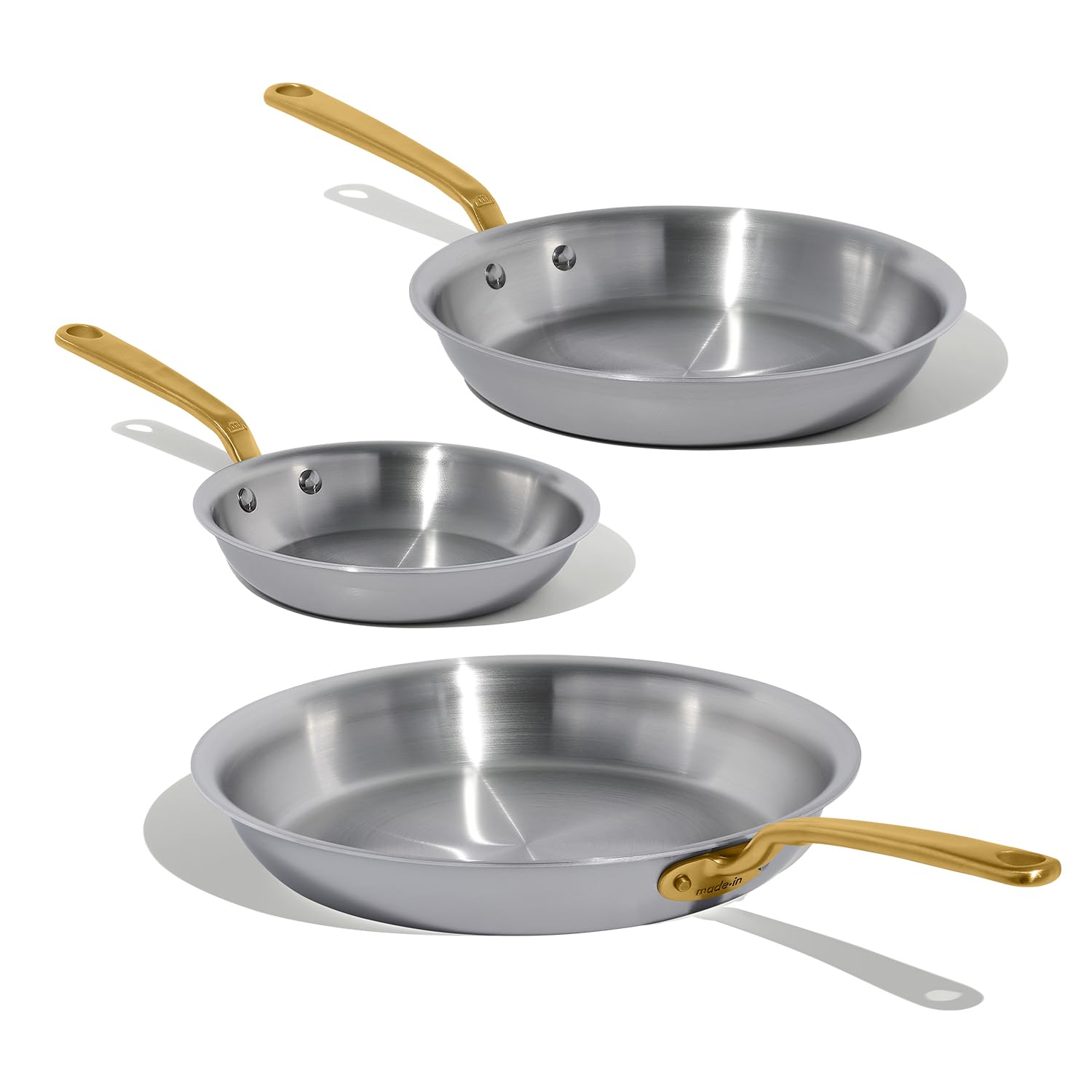 Made In Cookware - 3-Piece (Includes 8",10",12") Stainless Frying Pan Set (Antique Brass Handle) - 5 Ply Stainless Clad - Professional Cookware - Crafted in Italy - Induction Compatible — image 1