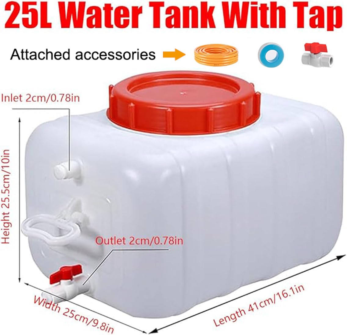 Plastica Serbatoio per L'acqua con Rubinetto E Tubo Flessibile Tanica Acqua Contenitore per L'acqua per Campeggio Camper Camion attività All'aperto Escursionismo(Size:6.6gallon-25L)