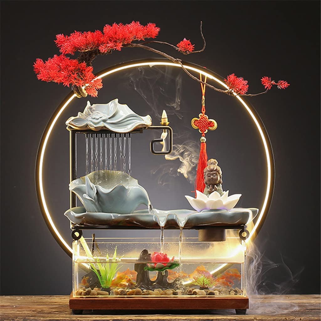 Flowing Water Decoration Light Ring Lucky Fish Tank Fountain Landscaping Tabletop It Will Run from Time to Time (Color : A)
