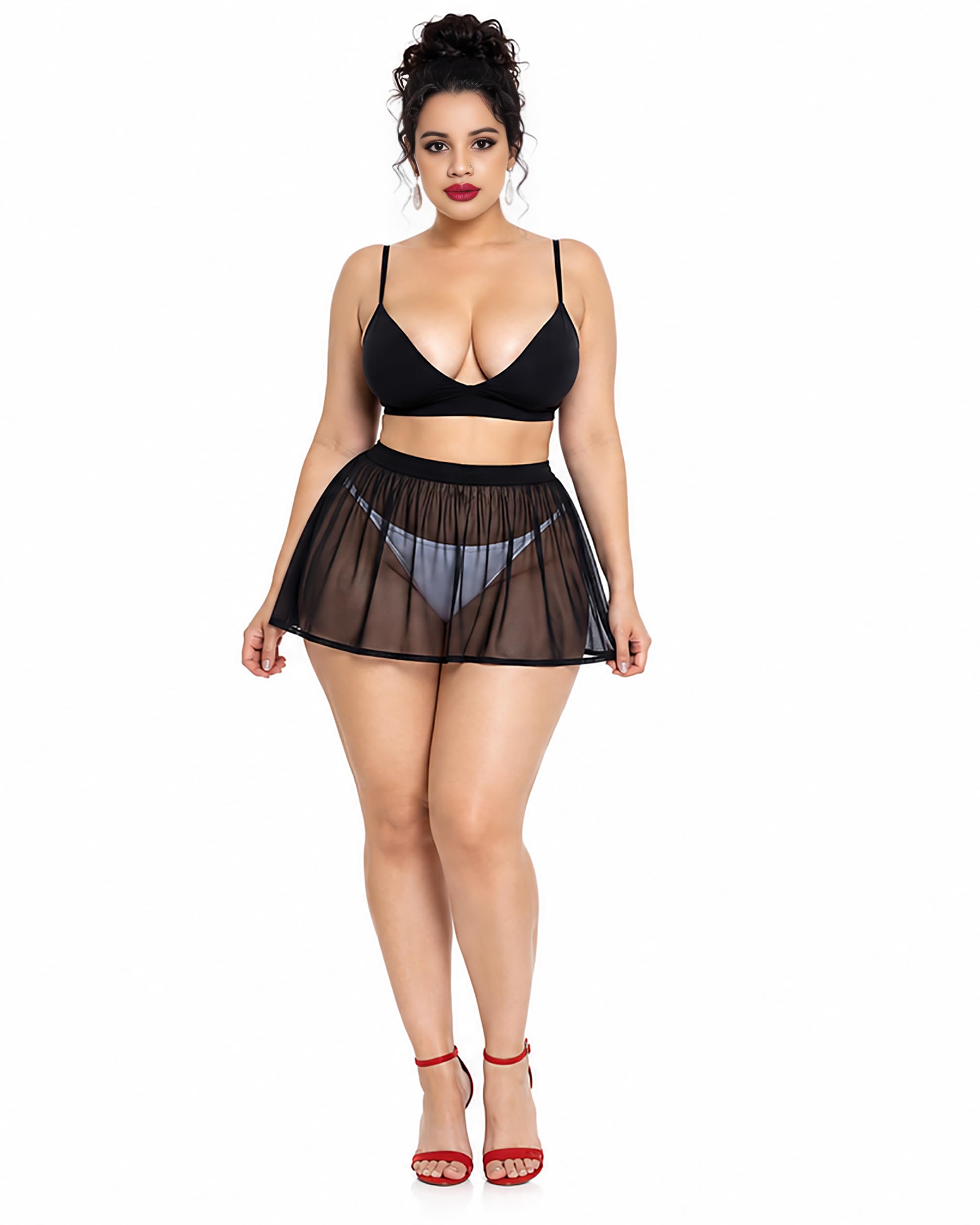 Black Soft Mini See Through A-Line Cover Up Skirt-picture-32