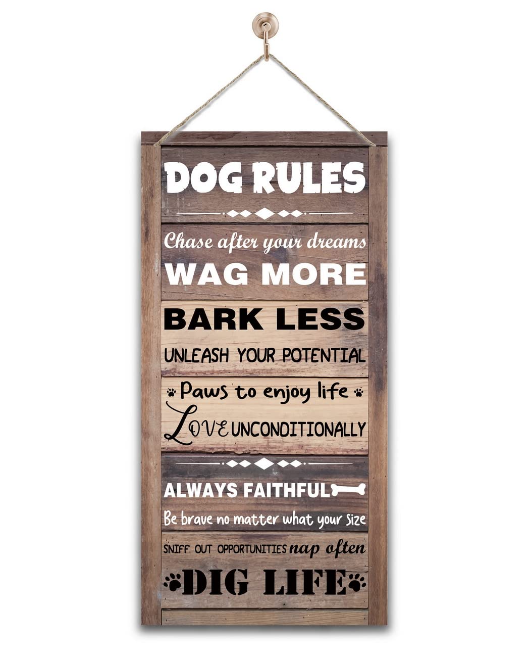 Gkwa Vintage Wooden Decorative Sign, Dog Rules Home Signs Decor, 12 x 6 x 0.12 Inches, Brown & Black, Wall Mount