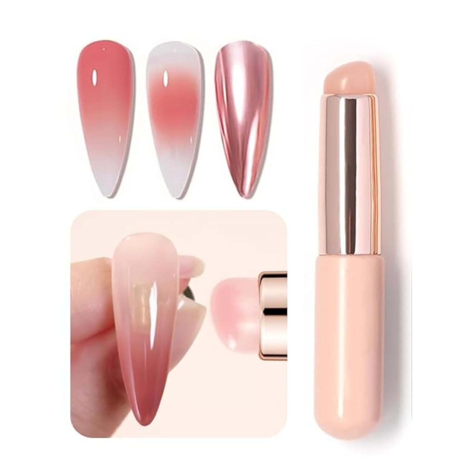 BOLT BEE Nail Brush 1pcs Reusable Silicone Nail Chrome Powder Applicator | Reusable Silicone Nail Chrome Applicator, Pink Nail Art Brushe Chrome Nail, French Nail, Lipstick, Concealer, Eyeshadow-image-47