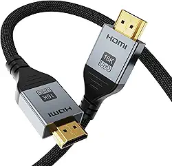 Cabo HDMI 2.2 16K 3,3FT, 96Gbps Ultra Alta Velocidade 16K @60Hz 8K @120Hz 4K @480Hz Cabo HDMI HDCP 2.3 e HDR10 para PS5/Xbox Series X|S/Roku TV/PC/Monitor/Blu-ray/Projetor
