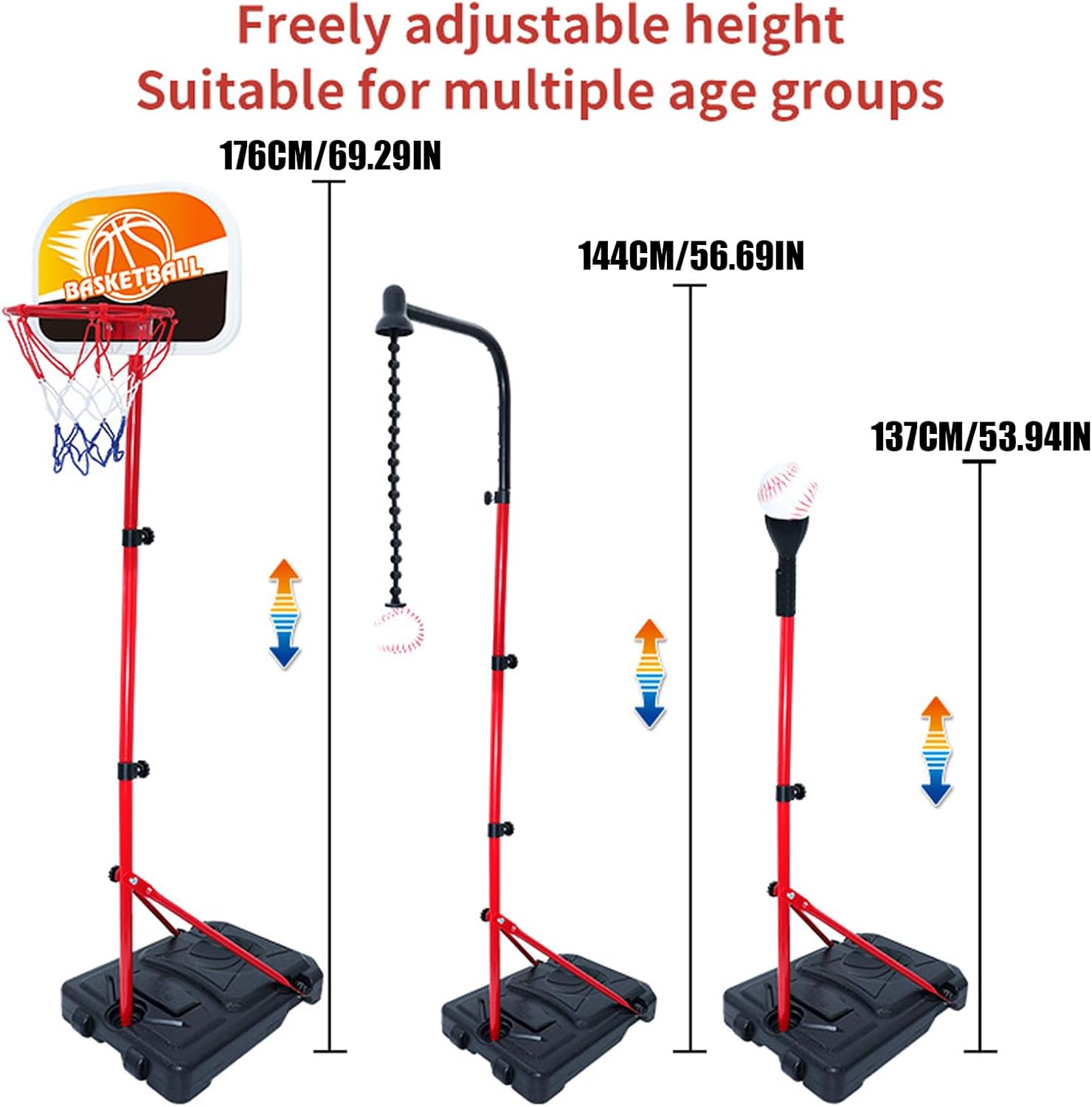 4 in 1 Kids Basketball Hoop, Stable and Secure, 176cm (Steel), Kids Sports Toy Set, Basketball Training Toy, Stable & Easy Assembly, for Boys Girls Birthday Playroom Outdoor Indoor