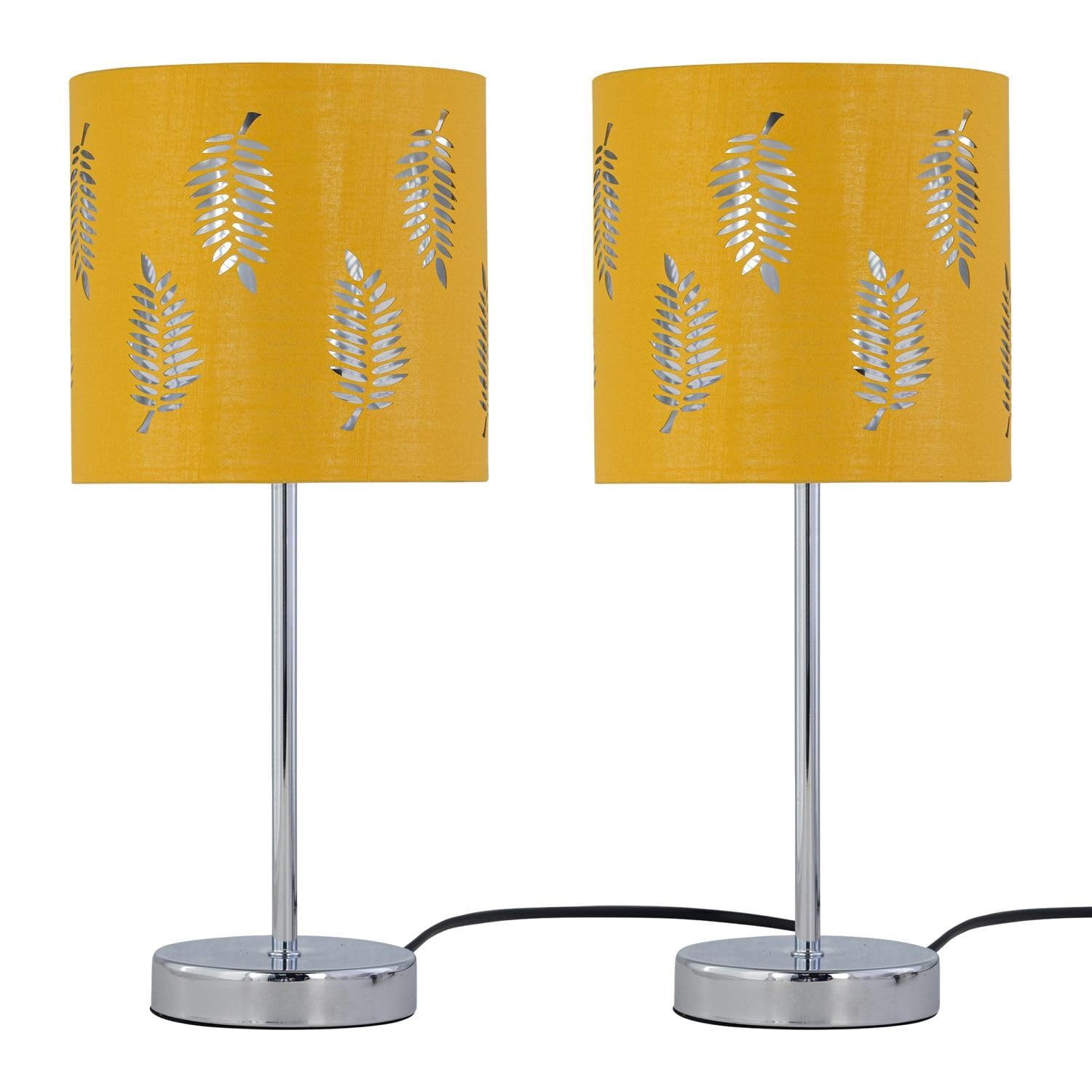 First Choice Lighting Chrome Stick Table Lamps - Ochre Fern Cut Out Shades - 37cm Height