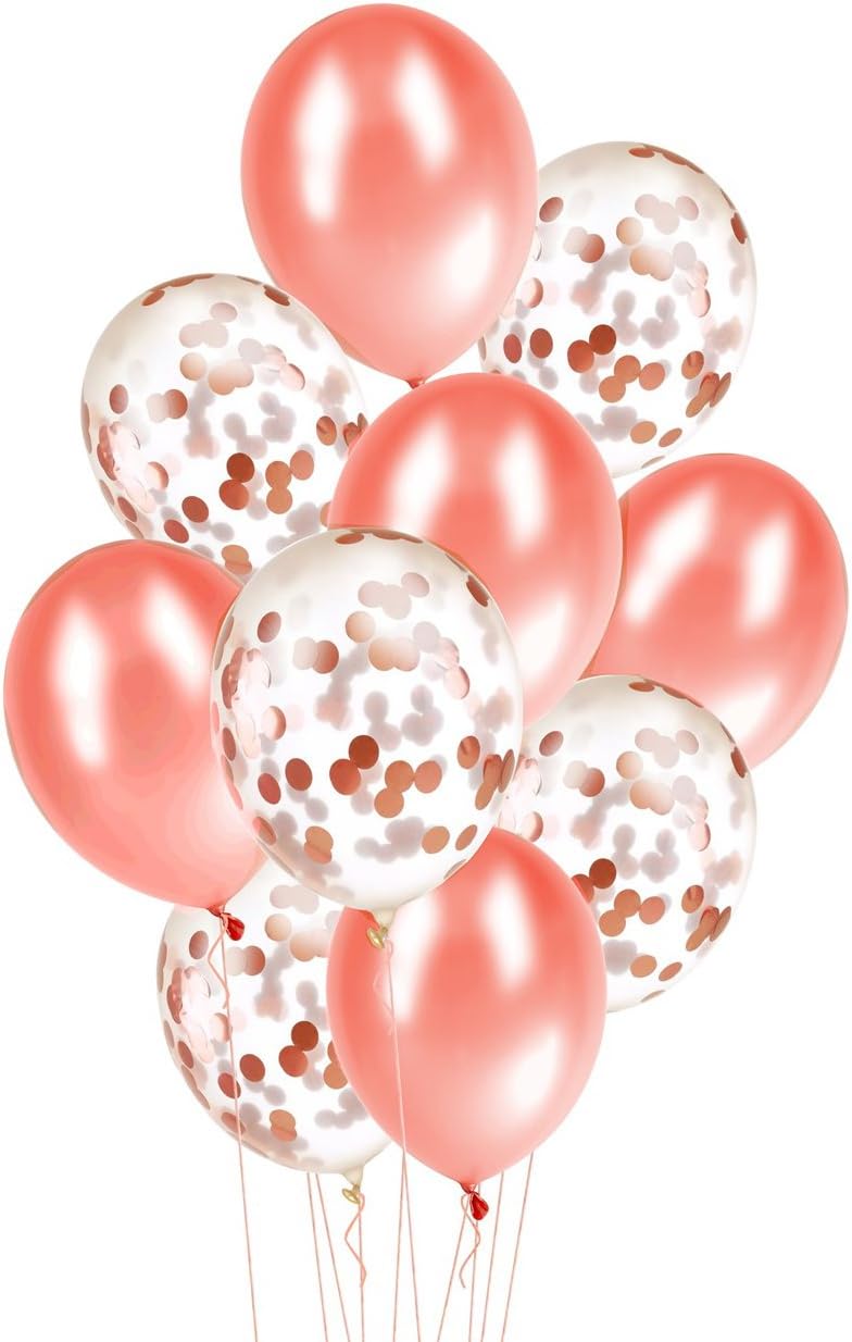 Rose Gold Confetti Balloons Set | 12 inch Premium Original Latex Balloons for Birthday Rose Gold Party Decorations, Bridal and Baby Shower, Wedding, Proposal(20 Pack)