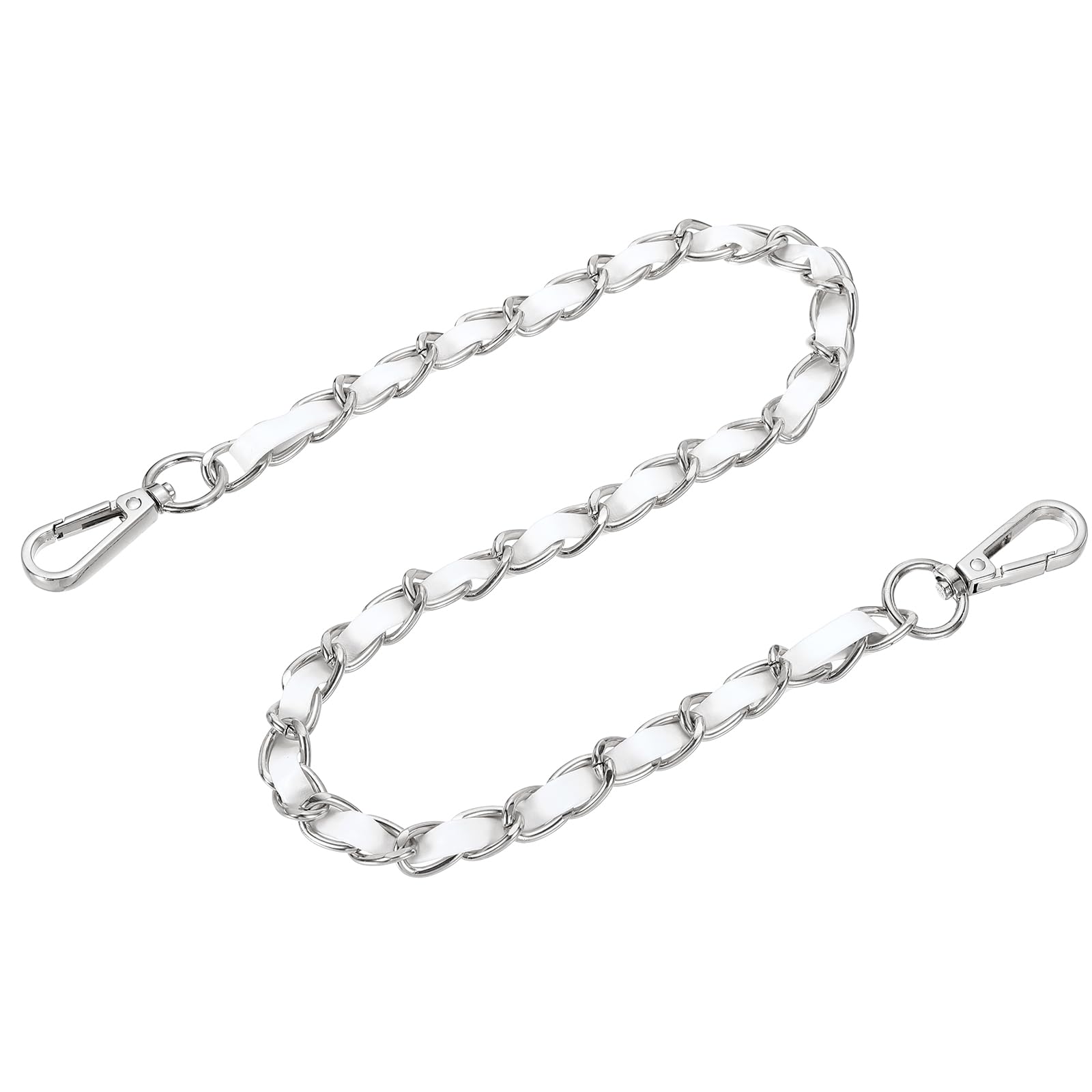 sourcing map Purse Chain Strap, 24 Inch Leather Iron Flat Chain Handbag Chains Purse Straps with Buckles for Shoulder and Cross Body Bags (White Strap + Silver Chain) — image 1