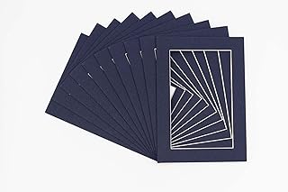 CountryArtHouse Navy Blue Acid Free 8.5x11 Picture Frame Mats with White Core Bevel Cut for 5x7 Pictures - Fits 8.5x11 Frame - Pack of 10 Mats
