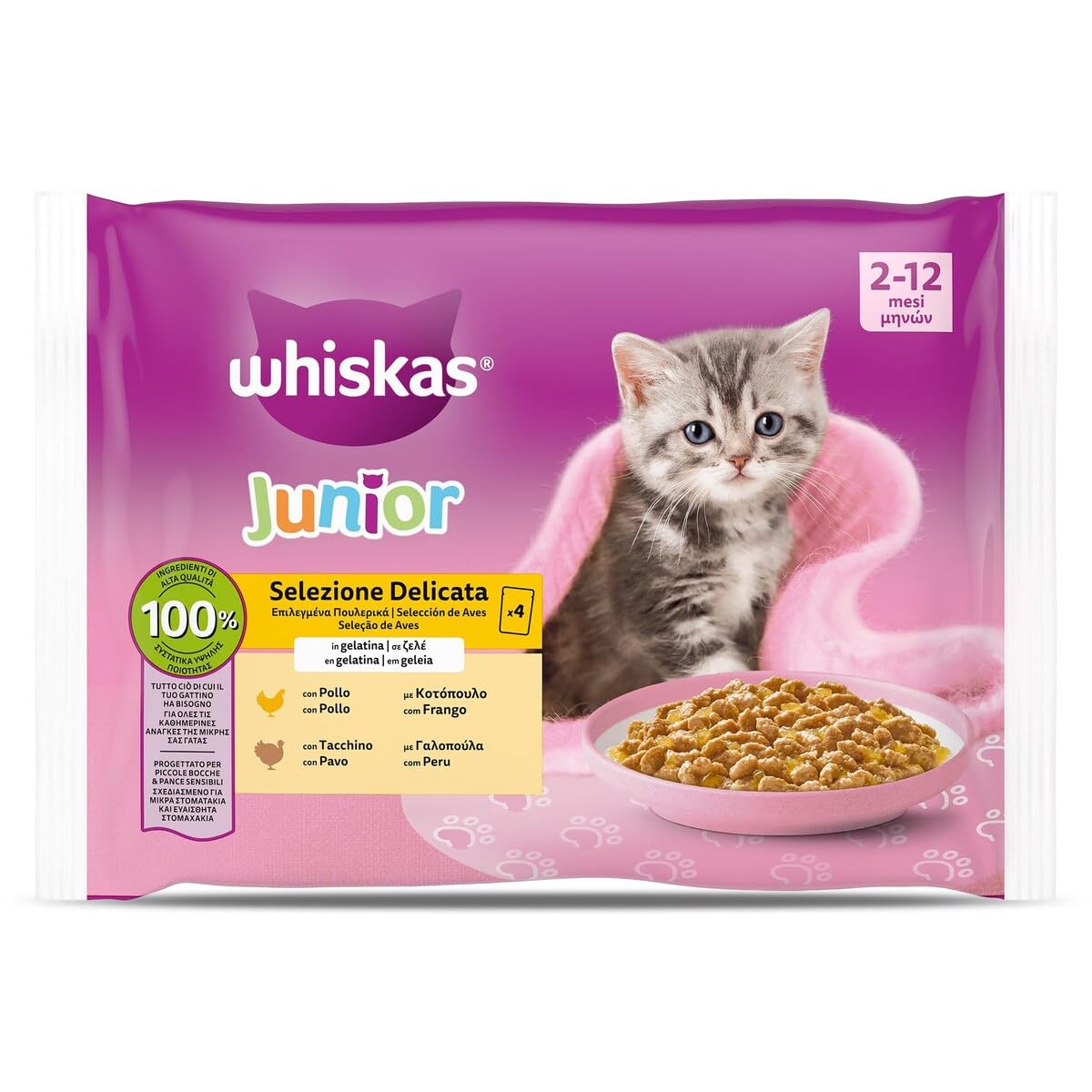Whiskas Junior Cat Food Jelly Poultry Bag 4 x 85 g