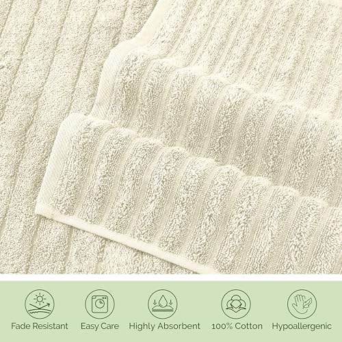 Image of Elegant Comfort 100% Turkish Cotton Corduroy Ribbed Luxury Soft 2 Pack Bath Towels 27 x 54 Inch - Ultra Plush, Absorbent, Quick Dry, Hotel Spa Quality Towels for Bathroom Essentials, Ivory
