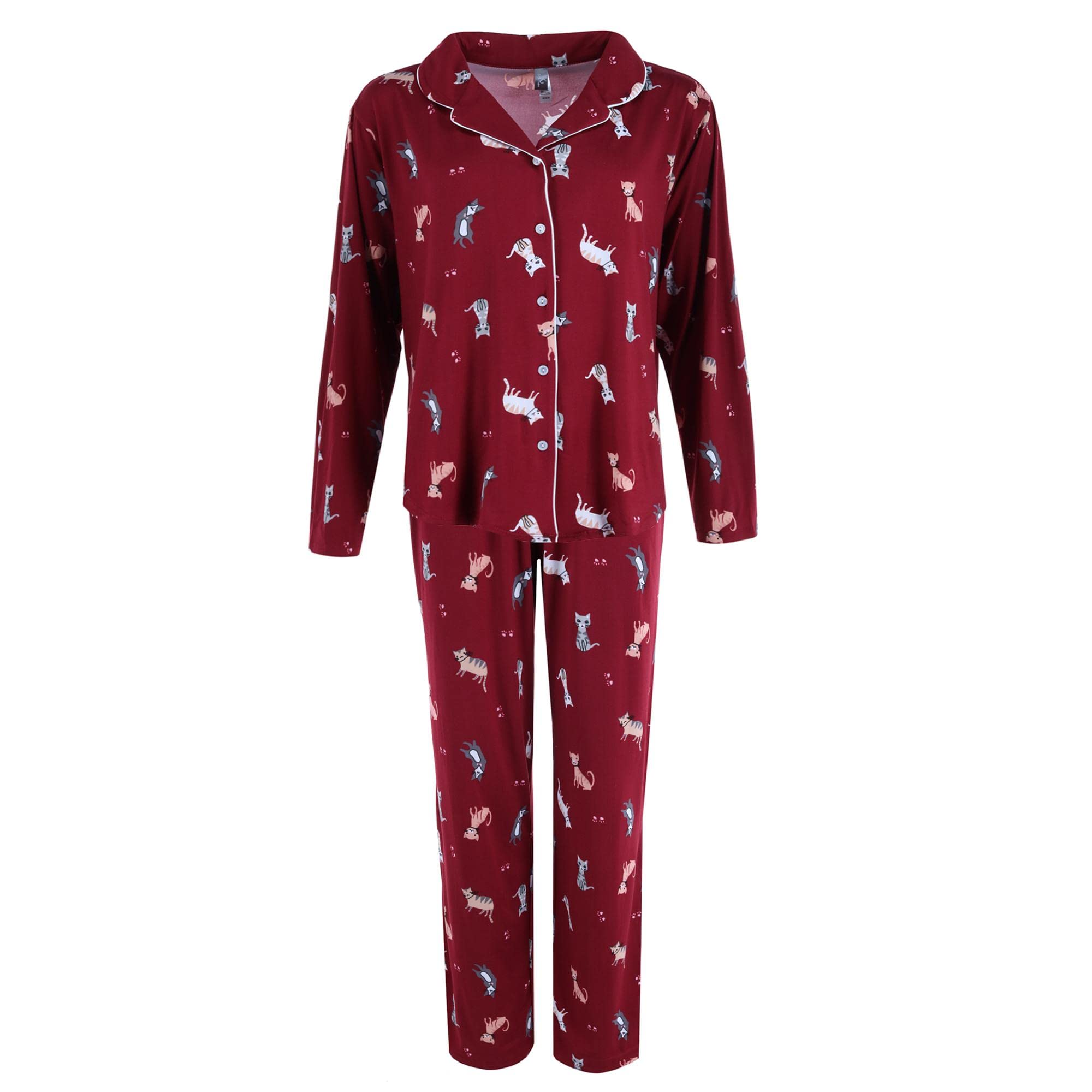 PJ CoutureWomen's Cat Print Notch Collar Pyjama Set