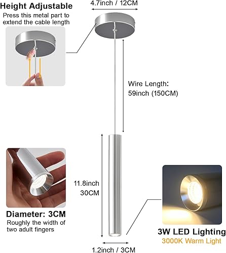 Miniatura 3 de Modernas lámparas colgantes LED cromadas, paquete de 2 lámparas colgantes para dormitorio, comedor, bar, isla de cocina, luz colgante de altura
