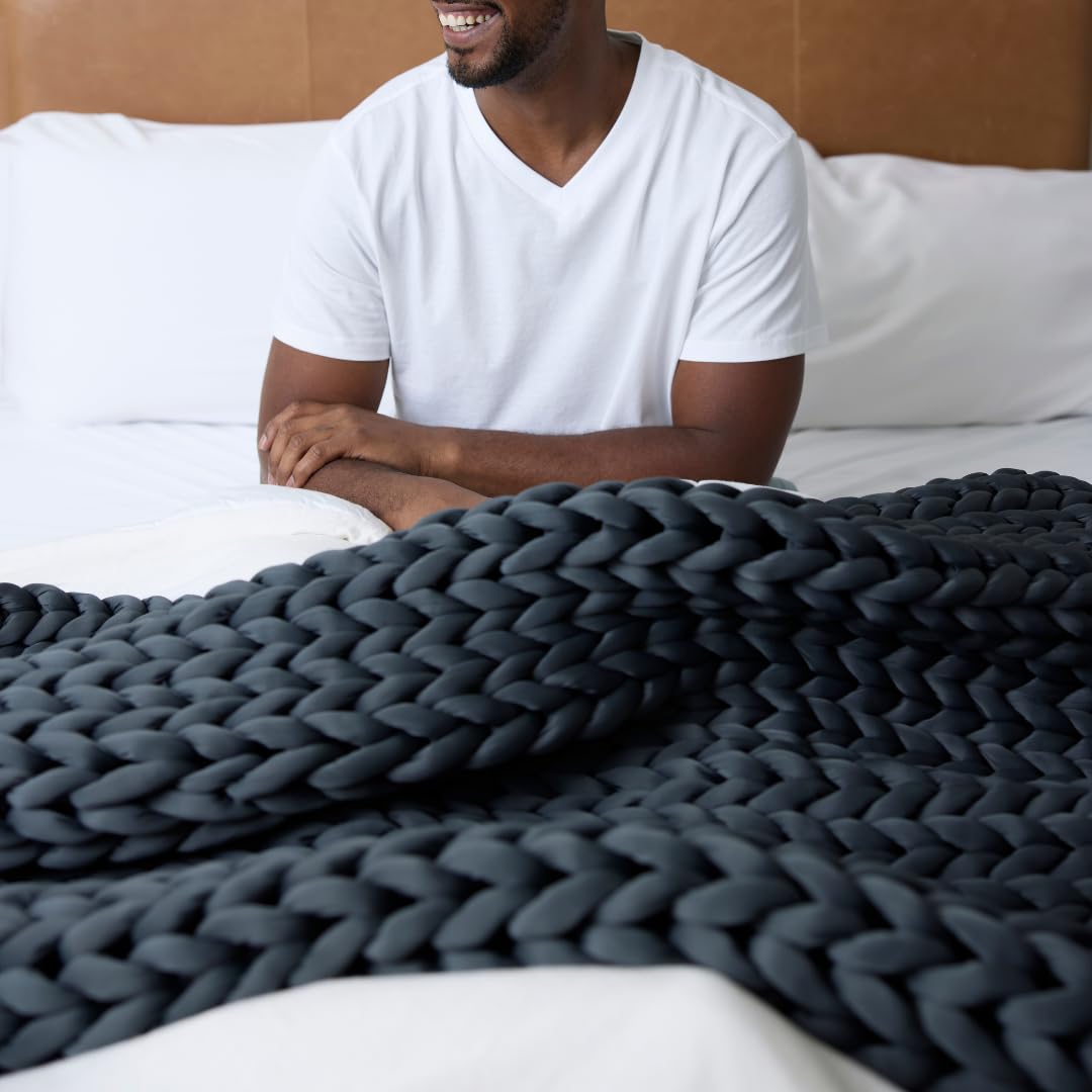 Nuzzie Ice Knit Weighted Cooling Blanket - Cooling, Luxuriously Soft, Silky Feel While Pulling Heat Away (Northern Grey, XL | 28 lbs | 80"x80")