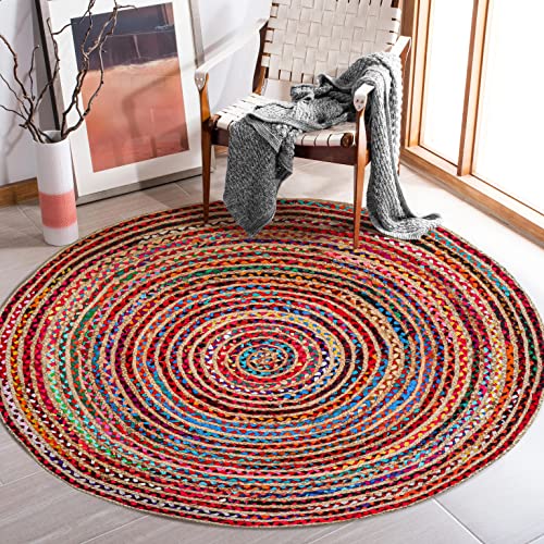 Tapete redondo 3' tejido a mano en yute multicolor miniatura 5