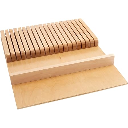 Rev-A-Shelf 4WKB-1 Trimmable 19 Slot Custom Knife Block Tray Kitchen Drawer Organizer Insert with Eating Utensil Holder Tray, Wood