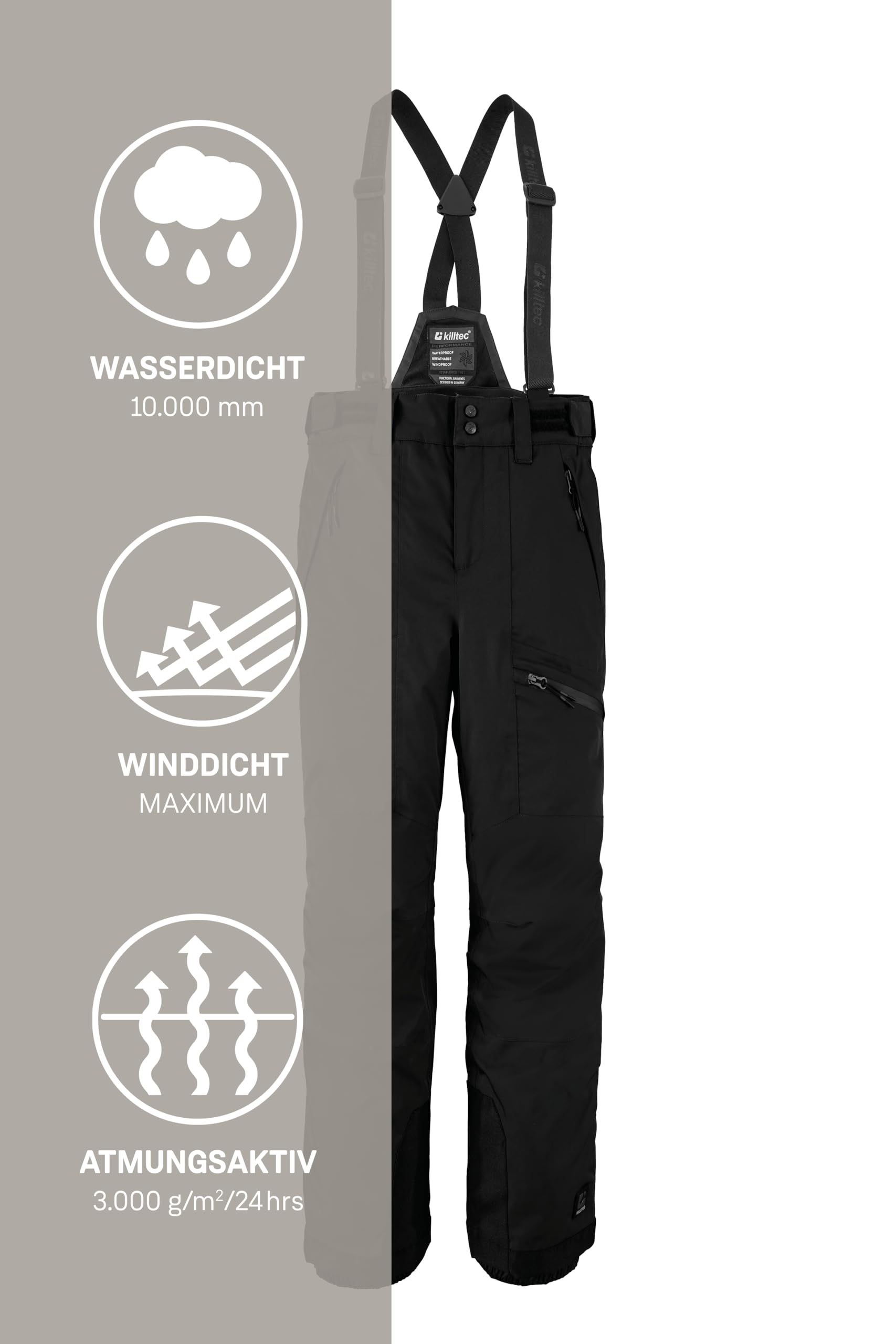 Killtec - Boys Skihose 242, Pantaloni da Sci con Pettorina Rimovibile e Protezione dei Bordi Bambini e Ragazzi