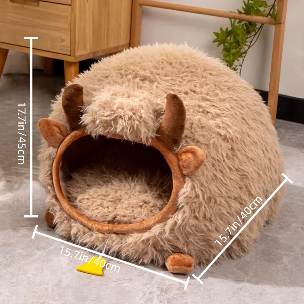 Mushroom Shape Cat House Cow Shape Cat Cave Bed Semi-Enclosed Cave-Style Warm Cat House Pet Nest for Cats Small Dogs