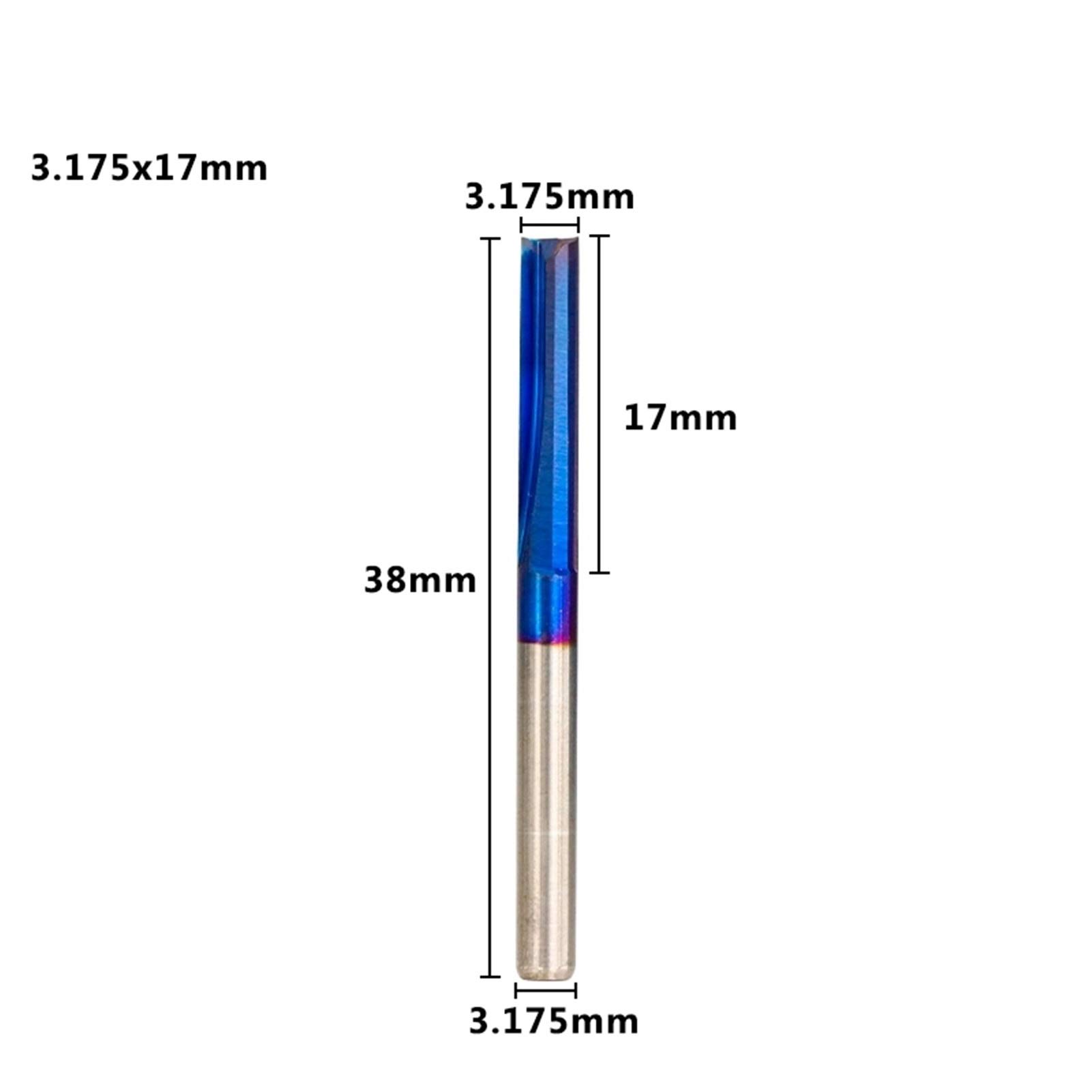 Pangocho Jinchao-Router bits 10Pcs 2 Flute Carbide Milling Cutter CNC Engraving Bit, 3.175 Shank 17mm Blue Coated Straight End Mill, Woodworking Tools Cutter