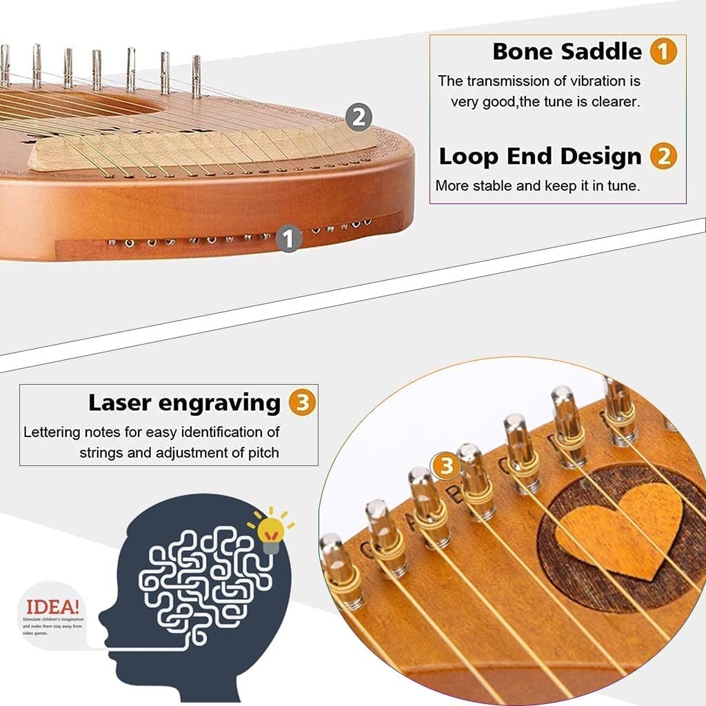 XuRX Harp Autohanps Lyre Design humanisé des harpes de Lune, des Instruments à Cordes Classiques Traditionnels, avec Un Emballage de Performance, Un Tuner, des chaînes de Rechange (Taille: 19 String)