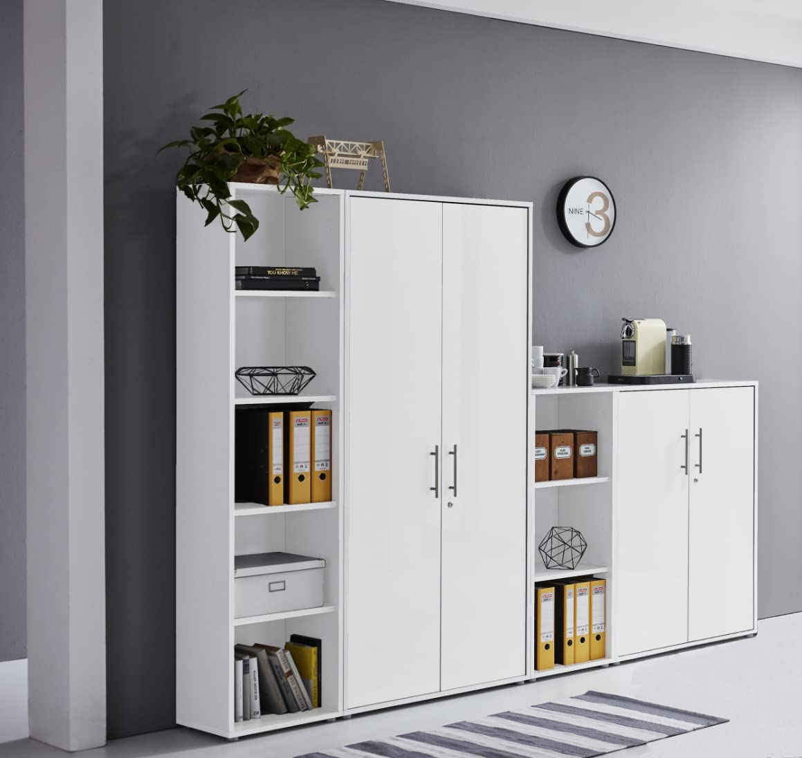 Armadietto con serratura, per ufficio, edizione in bianco/bianco opaco (set da 4)