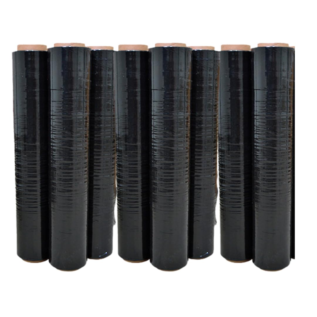 BALSAT | 8 Bobinas de film estirable de paletizar | Paquete ahorro de 8 Bobinas | Negro o Transparente | Calidad profesional | Ancho de bobina 50 cm | 23 My (Negro)