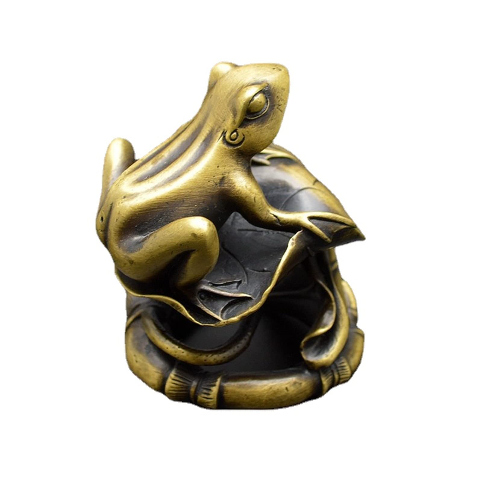 NGDFGR Na Brass Frog Lotus Leaf Tabletop Figurine,Frog Statue, Office Study Decorative Ornament, Bronze Animal Sculpture Craft Collection