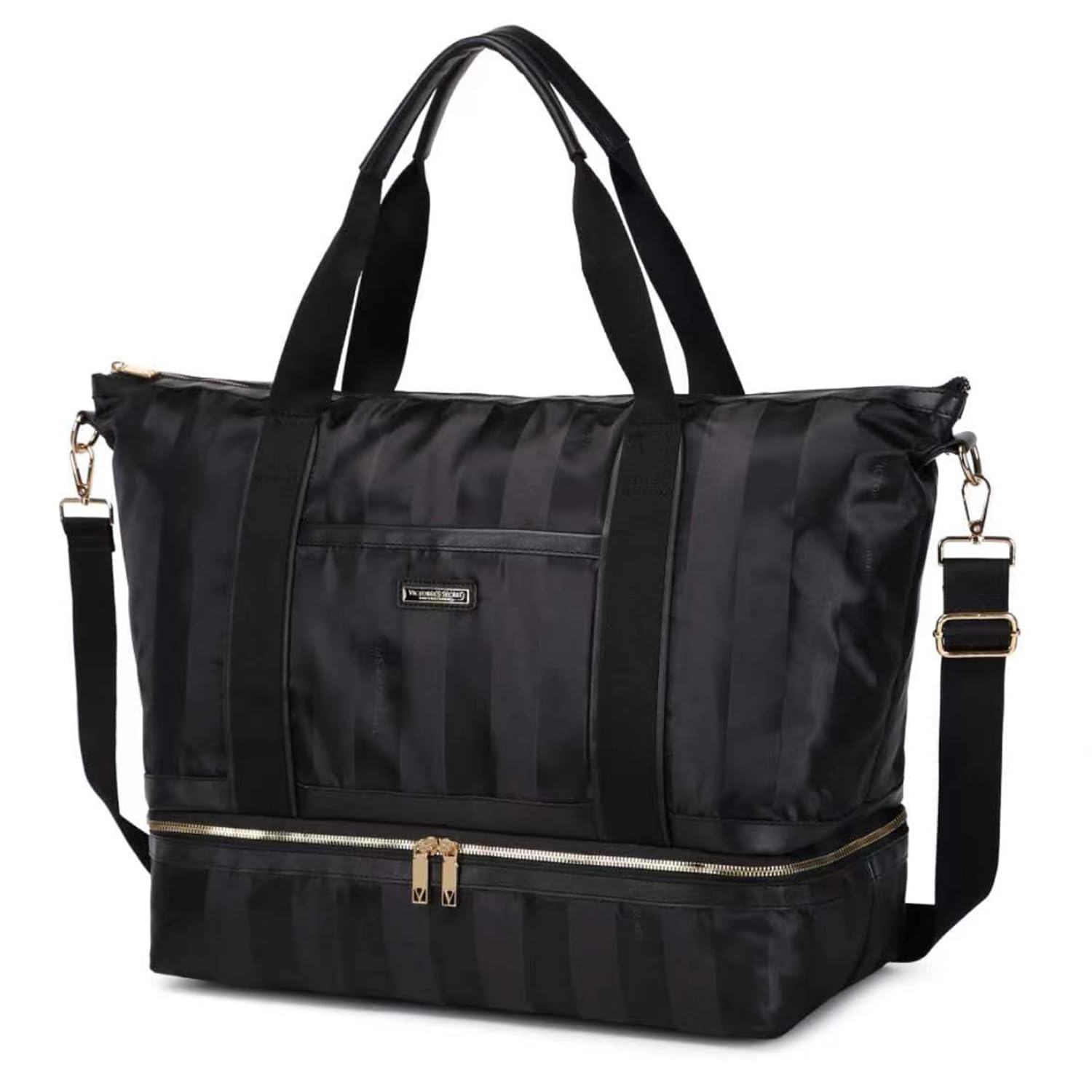Victorias Secret Bolso de hombro de las mujeres, bolso con cremallera de gran capacidad, bolso deportivo de las mujeres de viajes de compras de trabajo (negro)