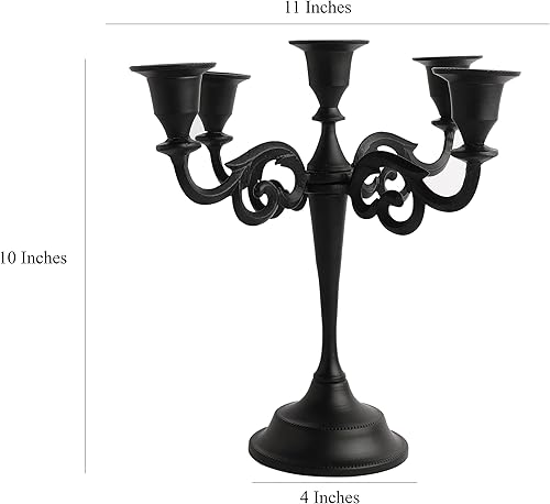 Miniatura 5 de Rely+ - Candelabro de 3 y 5 brazos, portavelas cónico negro mate de 10 pulgadas de alto, elegantes candelabros de metal para decoración del hogar,