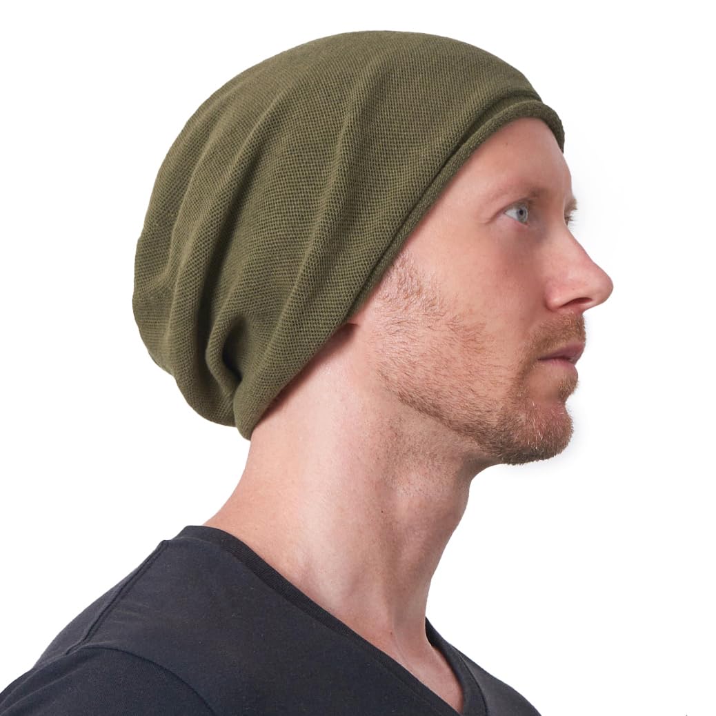 Slouchy Summer Beanies for Women & Men, Indoor Winter Organic Knit Hat for Chemo & Sensitive Skin Men Women Knit Hat Fashion Summer Winter All Season Chemo Medical Cancer Natural Khaki