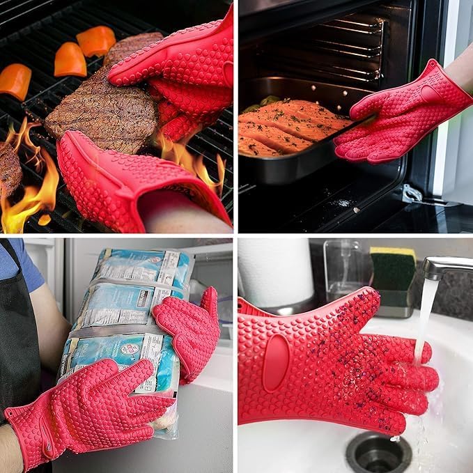 Image of 1 pcs Heat Resistant Silicone Glove for Cooking, Five-Finger Silicone Gloves Oven Microwave Insulated Gloves Anti-Scald Baking Tool. (Multicolor)