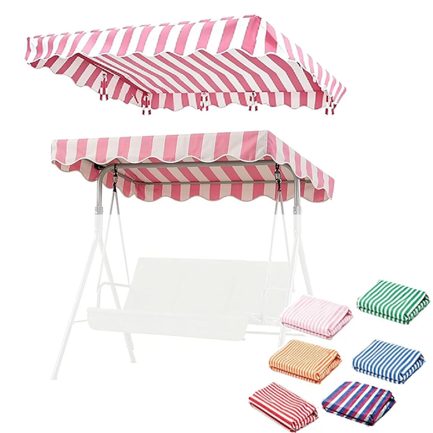 YCXHGK Porch Swing Canopy Top Replacement, Anti-UV and Waterproof Striped Swing Canopy, Striped Awning Cover for Garden Beach Poolside Hammock(Pink,190x120cm/74.8x47.2in)