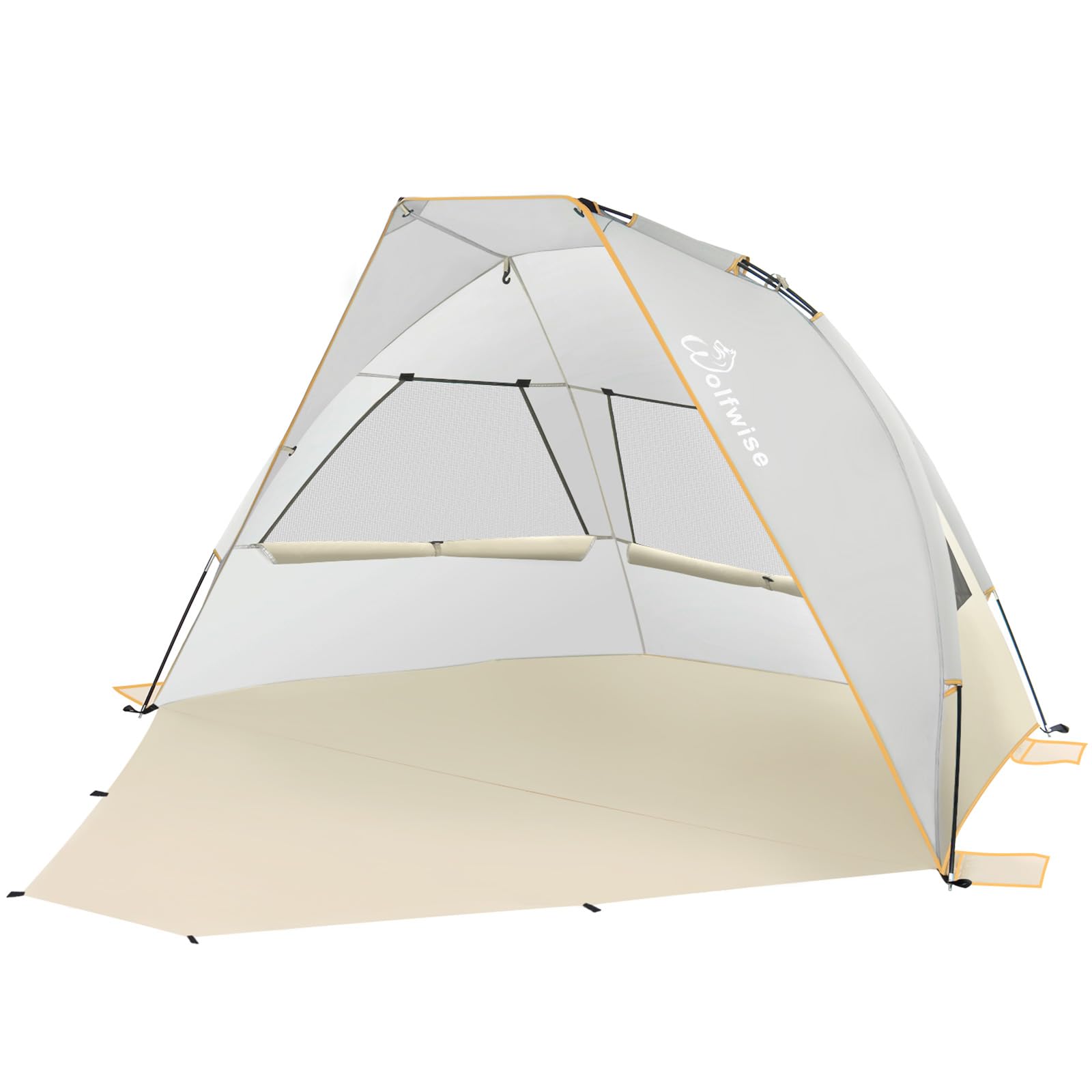 WolfWise Tienda de Playa Portátil para 2-3 Personas, Sombrilla UPF 50+, con Suelo Extensible, Beige