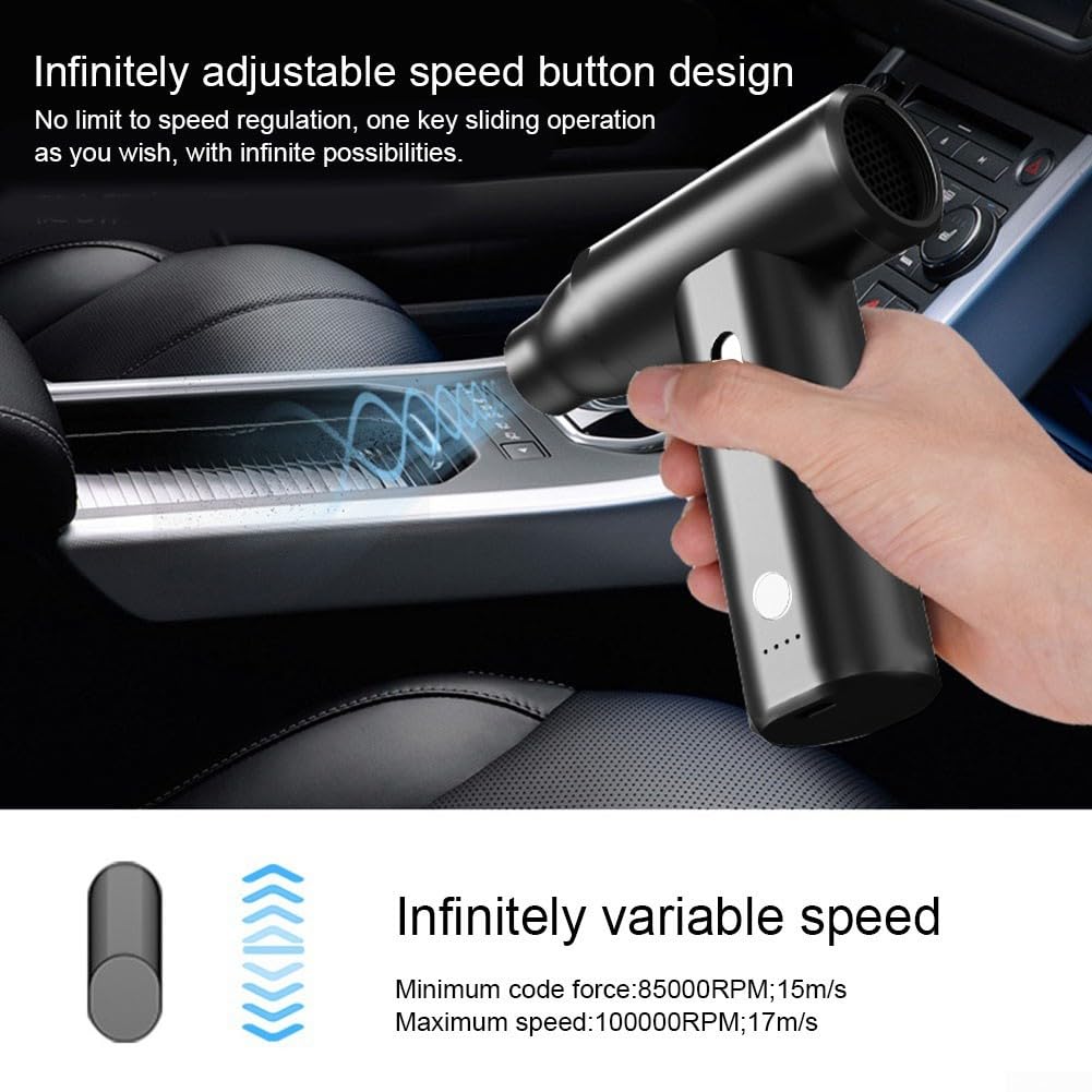 Kabellos für Mini Turbo 120.000 U/min mit 4000 mAh Akku und LED-Licht, bürstenloser Motor aus Legierung, Düsenset für industrielle Reinigung und Autopflege (schwarz)