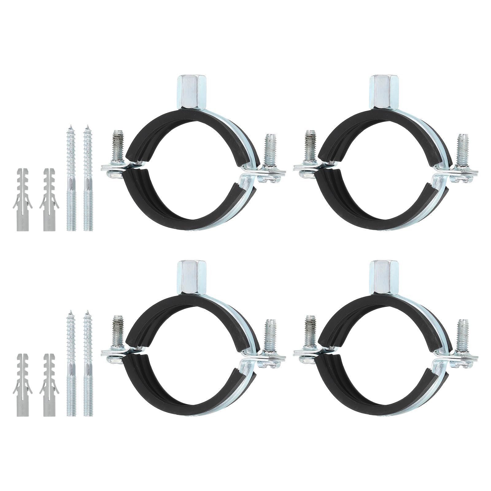 TA-VIGOR 4 Pcs Adjustable Pipe Bracket Clamp 2"(50mm), Wall Ceiling Mount Split Ring Pipe Hanger, Heavy Duty Galvanised Iron Strap Clamp with Rubber Cushion for Water Gas Drain