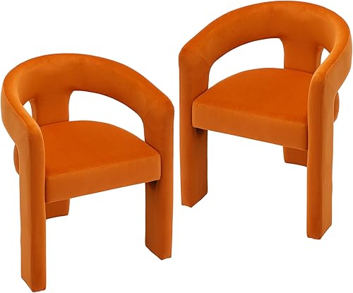 Miniatura 20 de VESCASA Silla de comedor de barril de lino con respaldo abierto, sillón lateral tapizado moderno con 3 patas para cocina, comedor, sala de estar, 1