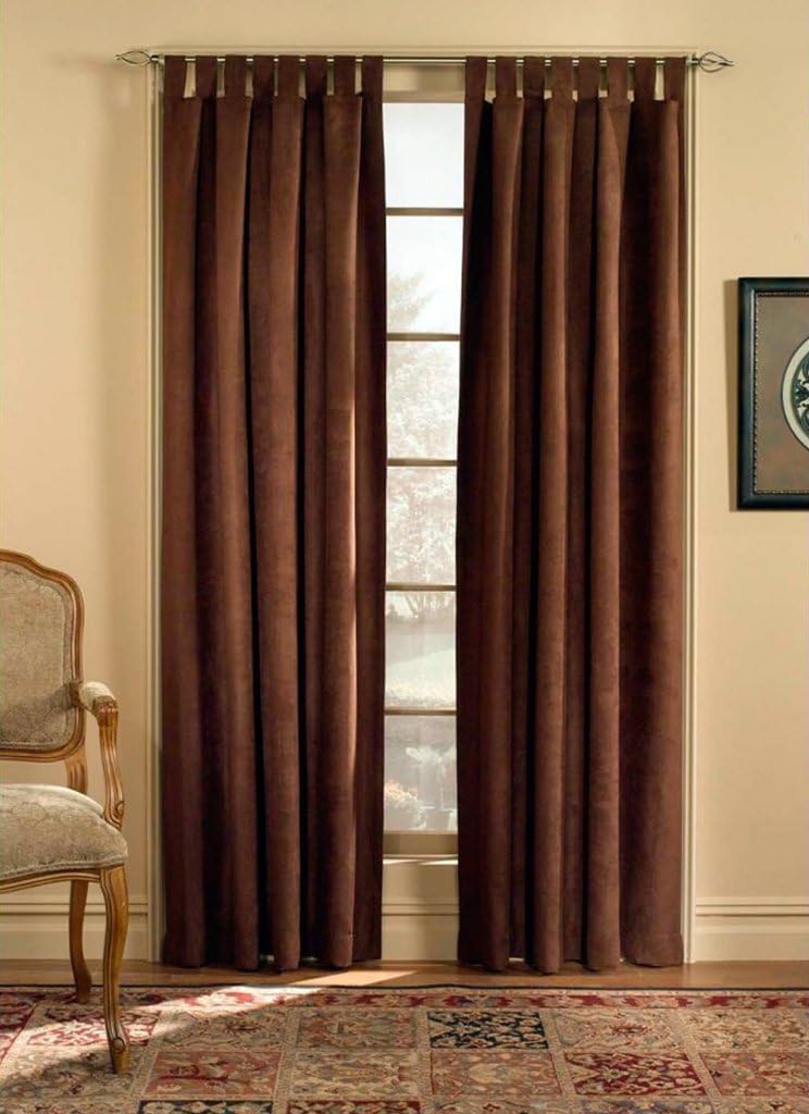 CHF & You Ultra Suede Tab Top Window Curtain Panel, Brown, 50-Inch X 84-Inch