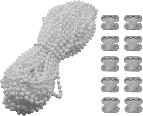 MEETOOT Kit de reparación de cadenas de cuentas de 32.8 ft, 10.94 yardas, persiana enrollable de plástico romana, pantalla vertical romana, cadena