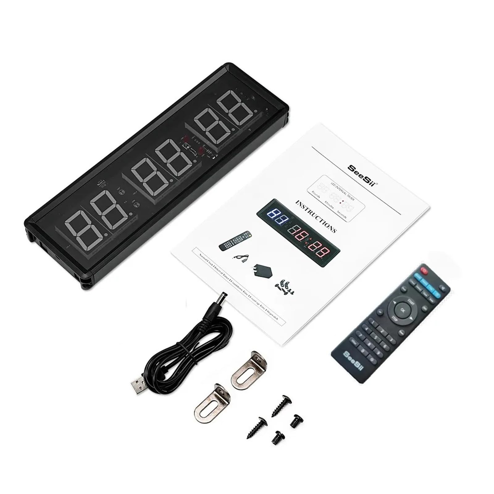 Minuteur de gym, chronomètre d'entraînement LED avec compte à rebours/accéléré, écran numérique ultra-clair 11,5" x 4", en métal, plusieurs modes d'affichage et télécommande. Commande facile