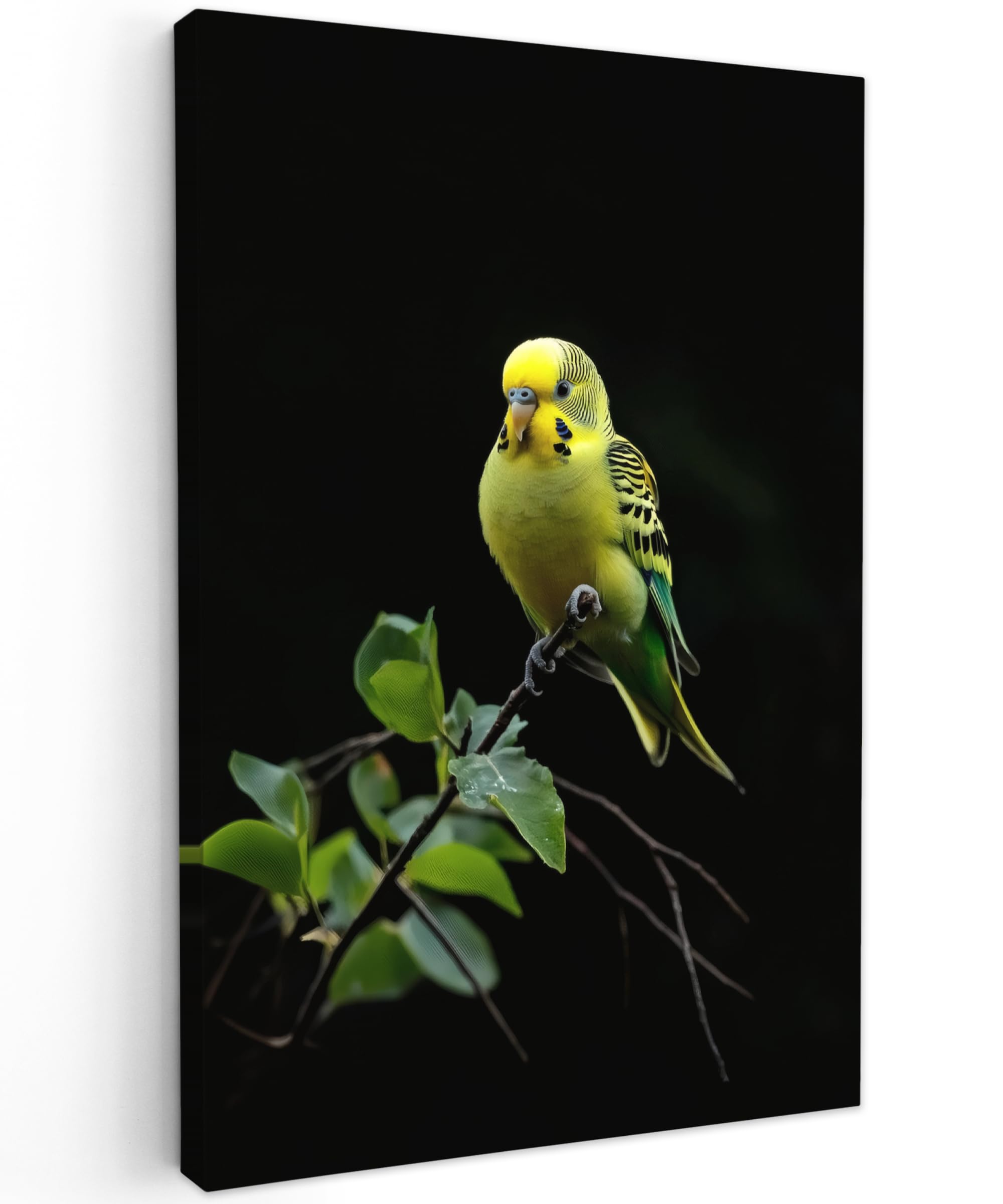MuchoWow© Canvas Wall Art 24"x35" / 60x90 cm Home Decor Paintings for Living Room Decorations Gifts Hallway Parakeet - Branch - Leaves - Yellow