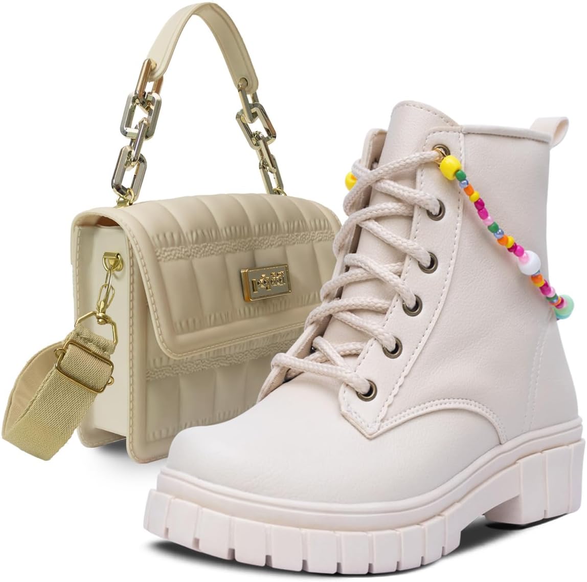 Kit Bolsa Pulseira E Coturno Bota Feminina Menina Infantil Tratorado K11