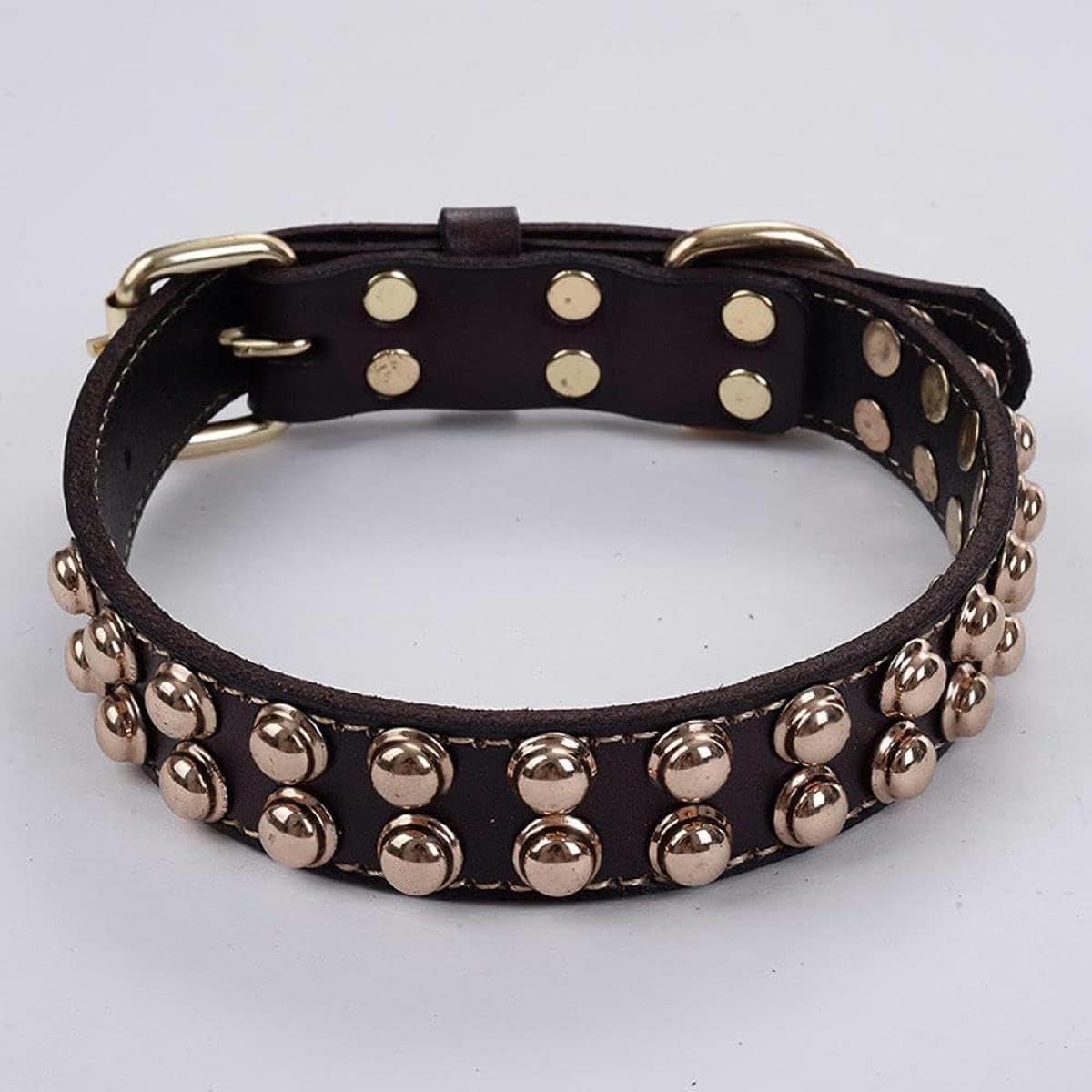 Hundehalsband aus Leder mit goldenen Nieten und Nieten, Hundelätzchen, Hundeleine für kleine, mittelgroße und große Hunde, mit Spikes besetztes Halsband, Schwarz, M-Kaffee-S
