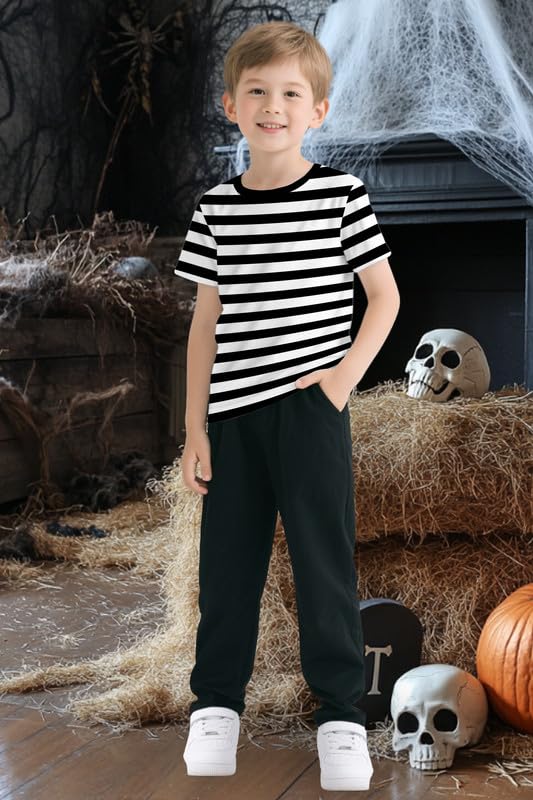 TMSD Kids Halloween Stripes T-Shirt Short Sleeve Tee Cosplay Party Costume 4-14 Years3