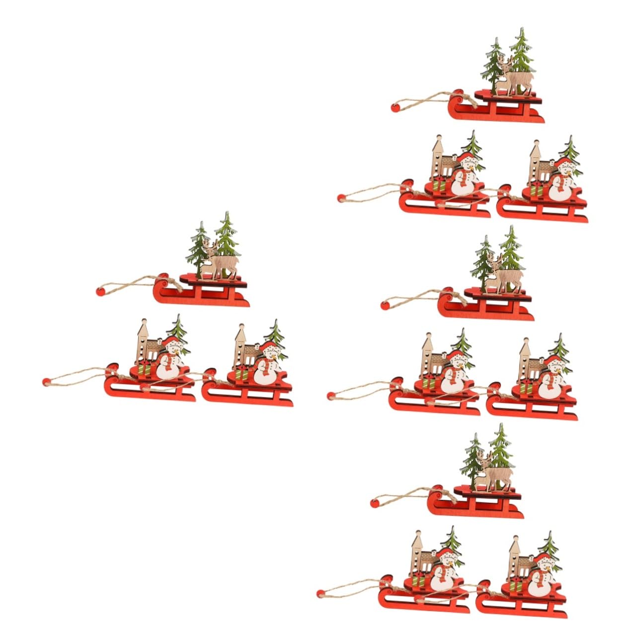 Cabilock 4 Sätze Weihnachtsbaum Holzschlitten Dekoration Vintage Holz Anhänger Für Festliche Wanddekoration Schneemänner Rentier Für Home Party Deko 3 Stück * 4