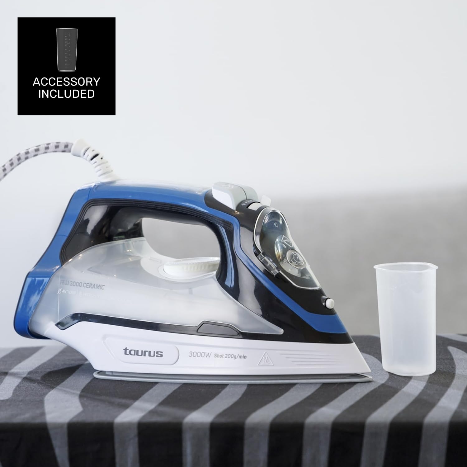 Taurus - Plancha de vapor 3000 Ceramic | 3000W | Golpe de vapor de 200g/min | Vapor continuo de 45g/min | Suela de cerámica | Doble sistema anti cal