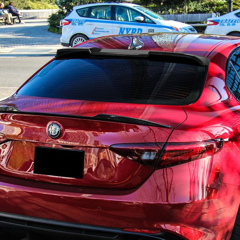 W-Power ABS Plastic Rear Window Roof Spoiler Lip Spiltter, Rain Guard, Window Protector, Compatible with 2017-2023 Alfa Romeo Giulia, Automotive Exterior Replacement (Carbon Painted)