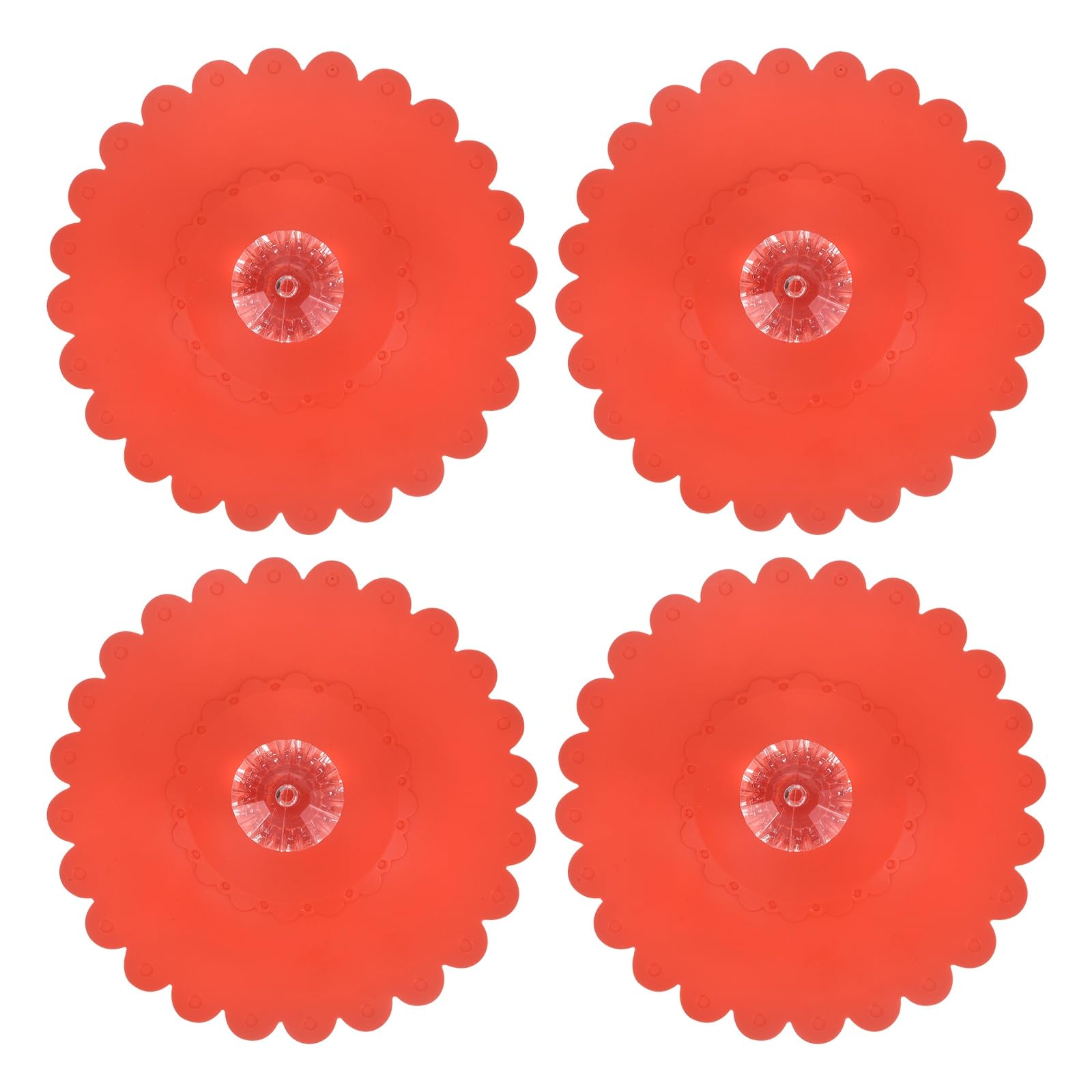 sourcing map 4Pcs Silicone Cup Covers, Silicone Cup Lids with Acrylic Clear Diamond Knob Reusable Mug Lids Anti-dust Airtight Seal for Tea Coffee Glass Mug, Red